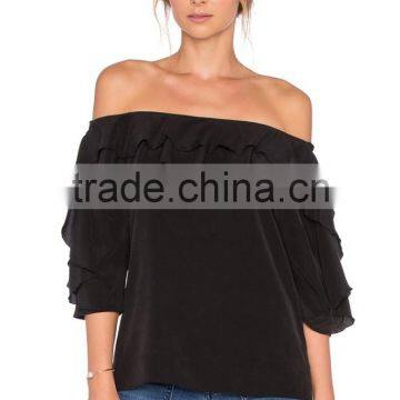 summer women black off shoulder design blouse 2016