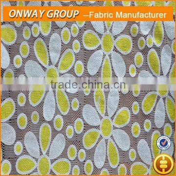 shaoxing china textile city produced ladies fashion wear in polyester cotton burn-out african net lace fabric