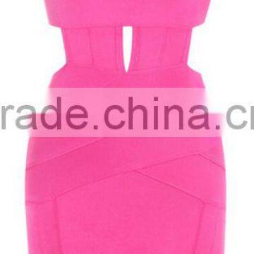 2015 Elastic Knitted Rayon HL Mini Sexy Hollow Out Bodycon Womne V Neck Bandage Dress Red Yellow photo-2