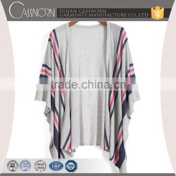 fashion design 3/4 batwing sleeve no button triped knitted poncho