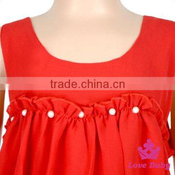 New Style Baby Girls Short Front Long Back Plain Red Chevron Ruffle Sleeveless Dress photo-5