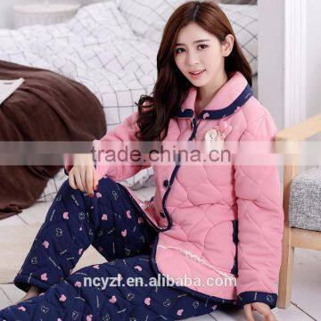 Cheap customize wholesale cotton pajamas women winter thick set