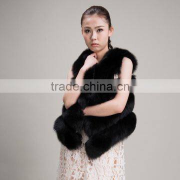 Myfur Warm Black Real Fox Fur Waistcoat for Women and Girl