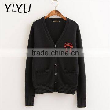High Quality Winter Knit Cardigan Sweater Fashion Black Thick School Uniform photo-3