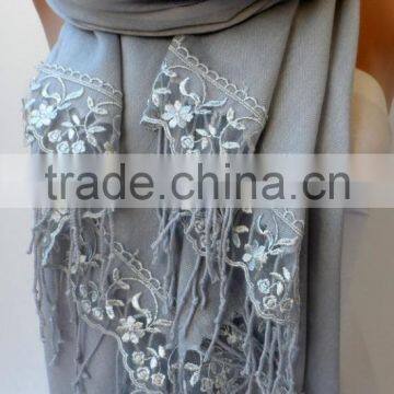 Silver Gray French Lace Light Gray Pashmina Shawls Soft Lightweight Scarf Bridesmaid Pashmina Women Wedding Trend Feminine Gifts photo-5