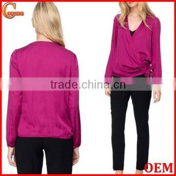 Daily fit long sleeve wrap-style lady blouse for middle aged women