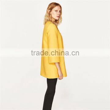 2017 OEM New Style Elegant Thin Pure Color Yellow Spring Autumn Long Coat photo-4