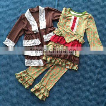 2015 Ney Style Baby 3 Pcs Outfit Strawberry Design Ruffle Long Shirt Lace Thin Coat and Ruffle Pants YW-151 photo-3