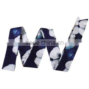 Chiffon Multifunction Skinny Scarf White Navy Blue Flower Choker photo-2