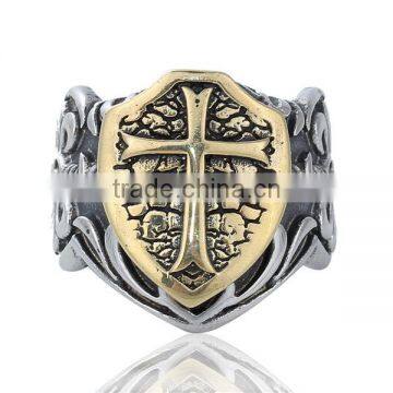 Custom Gold Tone Antique Gold Antique Silver Shield Cross Copper Unadjustable Rings