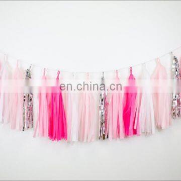 Pink White and Gold Tissue Paper Tassels Wedding Party Decorations DIY Garland