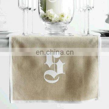 100% pure linen table runner with monogramming and grosgrain tie