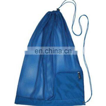 Blue Zipper Mesh Handle Drawstring Storage Bag