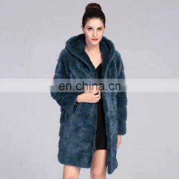 New!!100% Real Mink Fur Jacket Long Coat Outwear lake blue mink fur coat