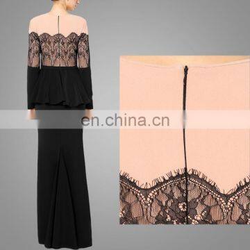 Round Collar Baju Kurung Lace And Ribbon Long Sleeves Fish Maxi Skirt Muslim Ladies Wear photo-4