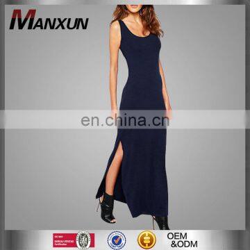 2017 Summer style Girls Casual Slit onside Cotton Blend Women Sleeveless Knit Jersey Blank Maxi T-shirt Dress