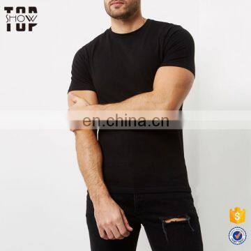 Men fashion blank crew neck black muscle fit t shirt wholesale china