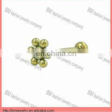 Gold titanium plated flower shaped tongue ring barbell body jewelry