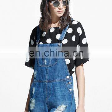 Alibaba Supplier China wholesale women clothing casual, medium denim dungarees lady denim shorts body suit