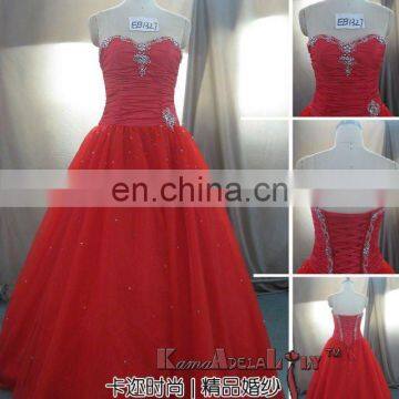 EB1327 Red Exquisite pleats with diamond Wedding dress taffeta prom dress