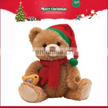 CE approved Stuffed plush teddy bear toy with christmas hat and scarf