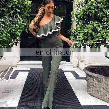 fashion 2017 sexy women jumpsuit one shoulder design jumpsuit tight jumpsuit with frill