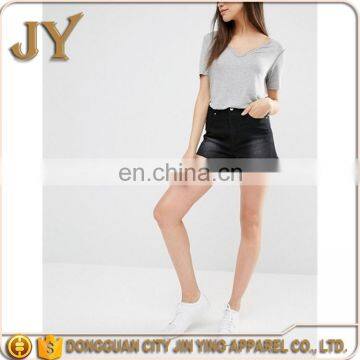 2016 China Factory New Design Washed Black High Waist Raw-cut Hem Shorts Summer Women Pants Clothings photo-2