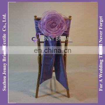 C309A Purple wedding satin chair sash with decoration flower