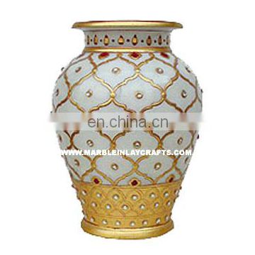 Decorative Marble Flower Vase With Gold Painting, Corporate Gift