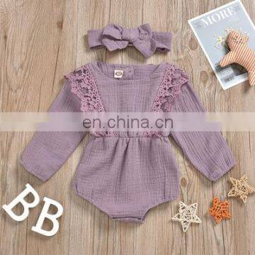Foreign Trade Children's Clothing Spring and Autumn Models Girls Candy Color Long-sleeved Lace Romper Romper