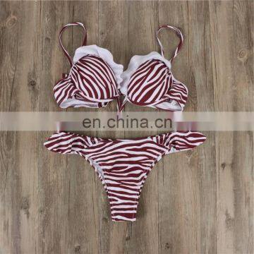Colorful Stripe Printed Ruffle Micro Bikinis Set Neon High Waist Swimsuit Women Sexy Hot G String Push Up Swimsuit photo-6