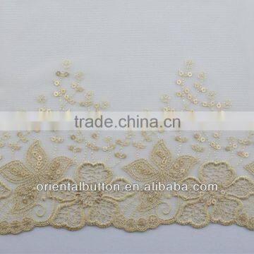 Flower pattern with sequins embroidery lace trimming for vest