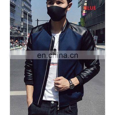 Wholesale Cardigan casual men's handsome baseball uniform long motorcycle uniform Pu leather matching color pilot jacket