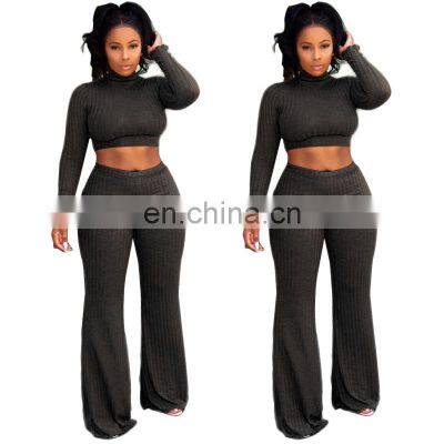 Spring and Summer New Sexy Casual Suit Women Solid Color Round Neck Long-sleeved Wide-leg Pants Suit Manufacturers Wholesale photo-5