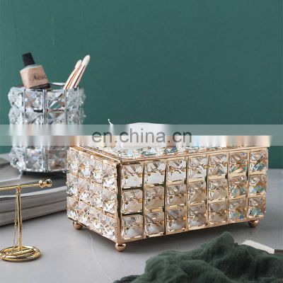 Tissue Box New Home Decorative Container Luxury Gold Facial Car Holders Cover Metal Glass Paper Rhinestones Crystal Tissue Box