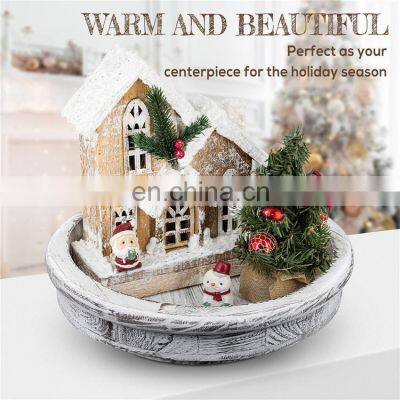 Factory Sale Multifunctional 13 Inch Distressed Wooden Round Tray Wood Lazy Susan Turntable photo-4