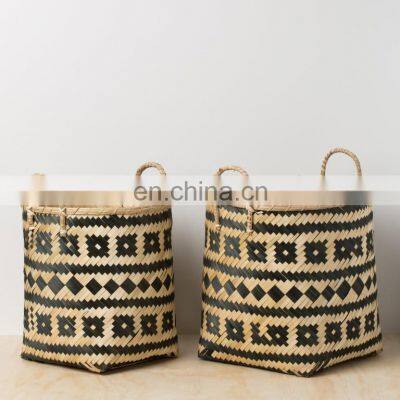 Wicker Natural Bamboo Storage Basket With Handle Planter Pot Laundry Basket Wholesale Handwoven Made in Vietnam