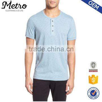 Custom Wholesale Short Sleeve Mens Blue Henley T Shirts