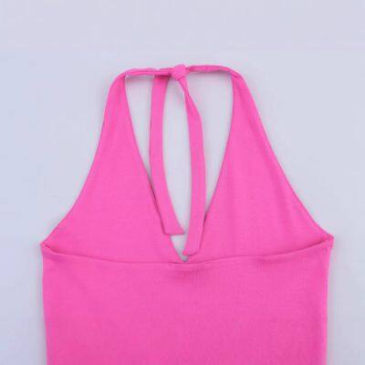 2025 New European and American Fashion Hanging Neck Collar Splicing Dress