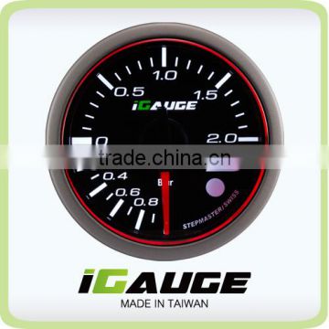 52mm 3 colors LED display auto gauge with warning and peak recall function Electrical Turbo Boost Gauge