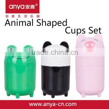 Animal Shaped Coffer Cup Small Plastic Cup Set With Lids Outdoor Drinking Cup