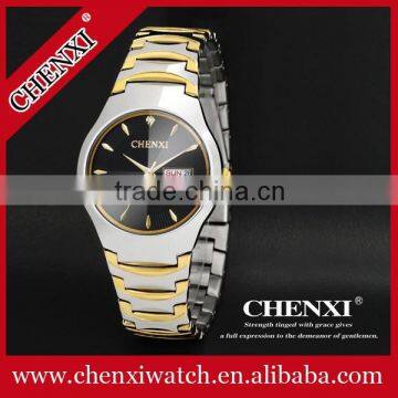 Classic Hot Sale New Calendar Watch , Gold Plated 5ATM Waterproof Gold Double Date Watch for Couples 601A