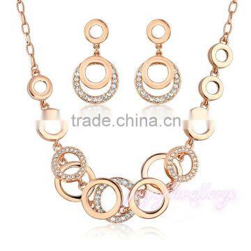 18k rose gold plated crystal bridal dubai gold jewelry set