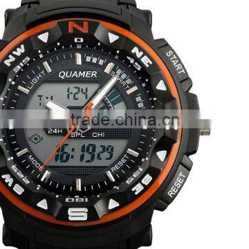 Men's Rubber Strap Orange Analog Digital Dual Sport Watch WS083