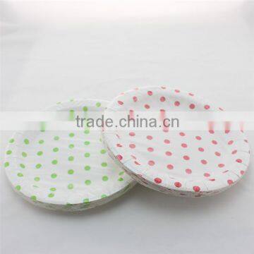 Disposable Tableware Round Colored Polka Dot Paper Plates