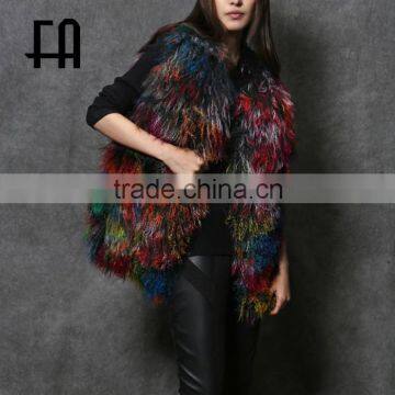 Factory wholesale fashion lady's multicolor mogolian lamb fur vest