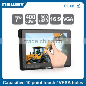 7 inch VGA input Image flip TFT LCD capacitive multi-touch screen with Lux arto brightness optional