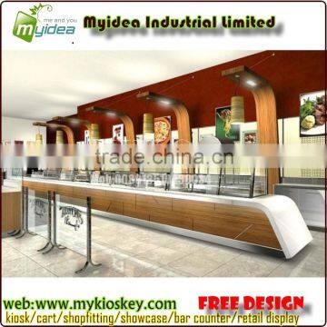 Modern coffee shop interiors design and coffee shop furnitrues bar counters.