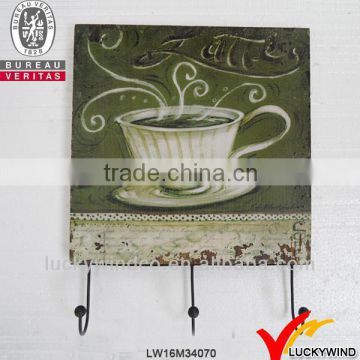 Coffee Theme Distressed Metal Sign Decorative Cup Hooks