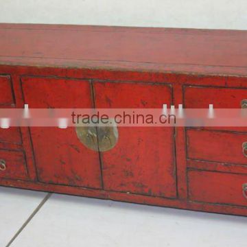 Chinese Antique Shanxi Red Cabinet with Drawers